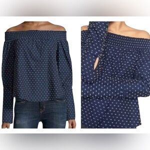 Derek Lam 10 Blue Clip Dot Off The Shoulder Top Size  4 NEW